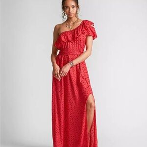 Billabong Sincerely Jules Red One Shoulder Maxi Dress Size L Resort-Beachwear